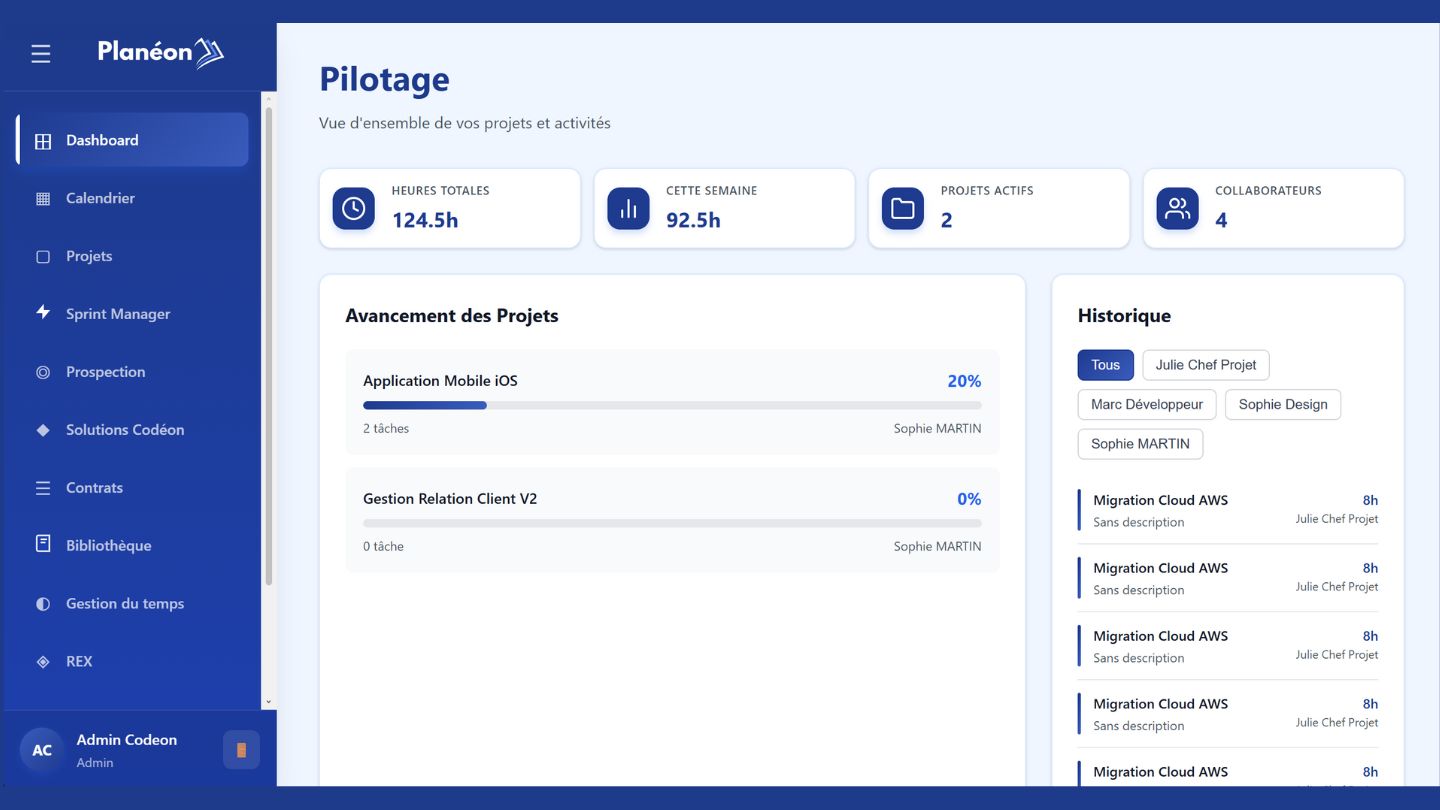 Tableau de bord de pilotage de projets dans Planéon